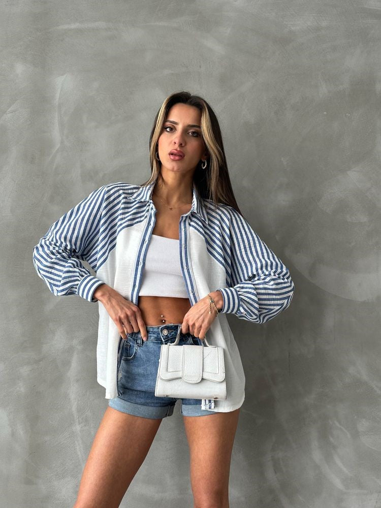 Blue Striped Linen Shirt - Marvy Fashion Boutique