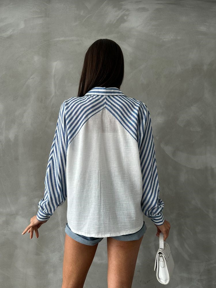 Blue Striped Linen Shirt - Marvy Fashion Boutique