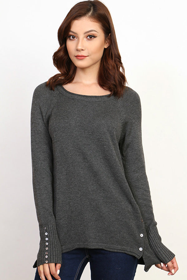 Side Button Sweater - Marvy Fashion Boutique