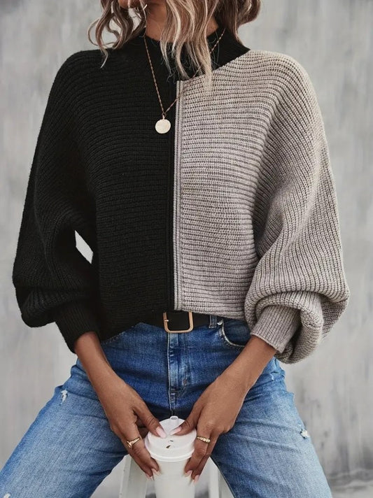 Mock Neck Color Block Sweater - Marvy Fashion Boutique