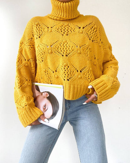 Yellow Button Detail Turtleneck Sweater - Marvy Fashion Boutique