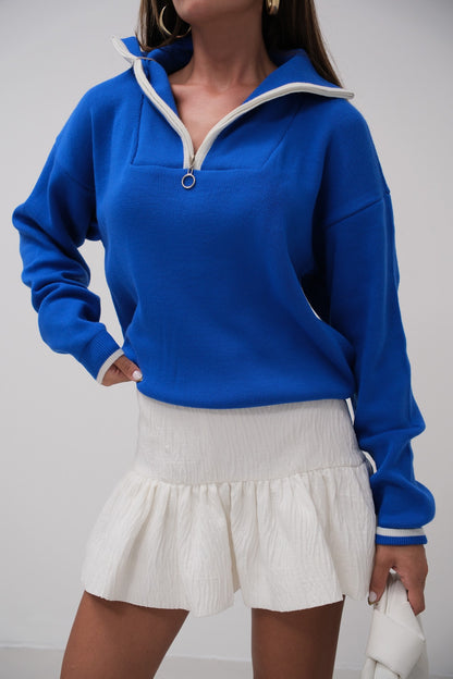 Zipper Collar Sweater - Marvy Fashion Boutique